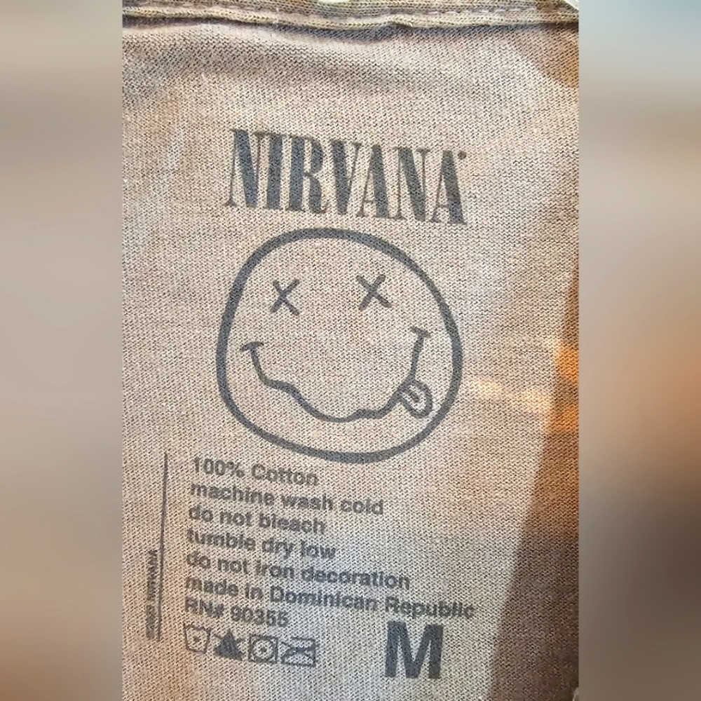 NWOT NIRVANA Official Licensed Vintage Style M Beige Distressed Dyed Grunge Tee - Picture 2 of 3